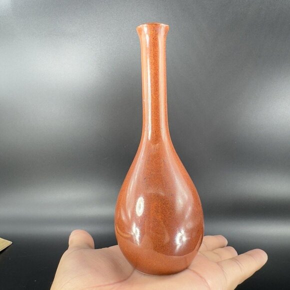 Vintage Japanese Ceramic Bud Vase Vessel Rusty Orange Glaze Ceramic Vase Decor - Picture 8 of 12
